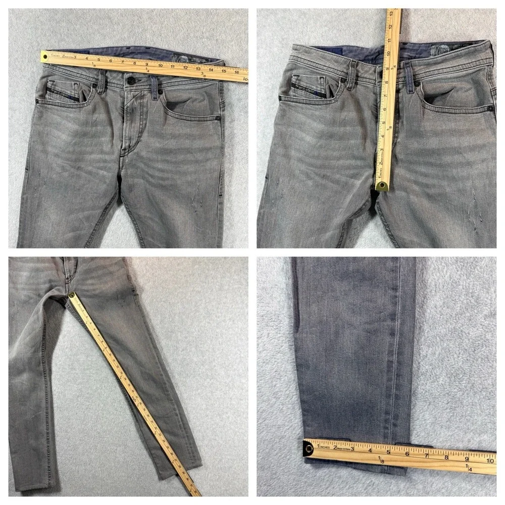 Diesel THOMMER Jeans Mens 30x29 Gray Stretch Denim Blue Lined Slim Skinny Hemmed